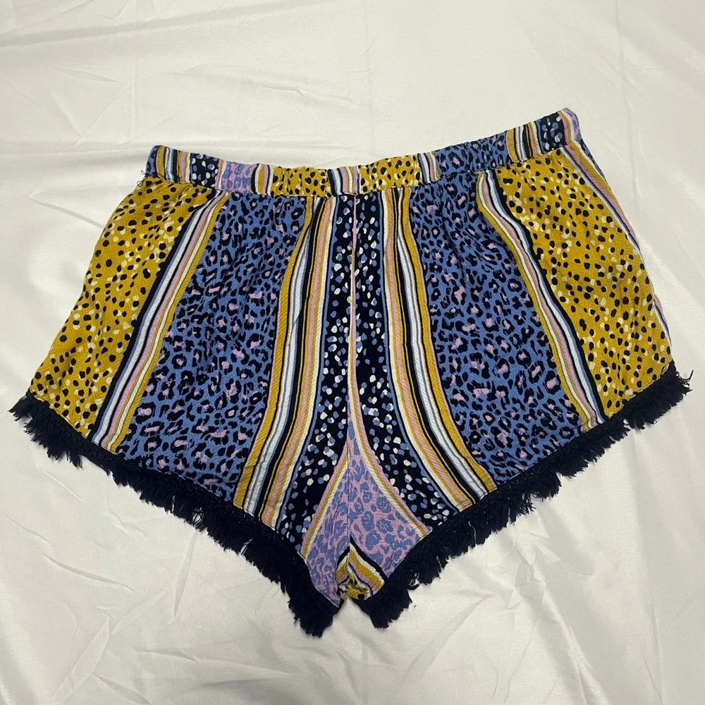 Peter‎ Alexander Mixed Animal Print Pajama Shorts Blue Yellow Fringe Medium